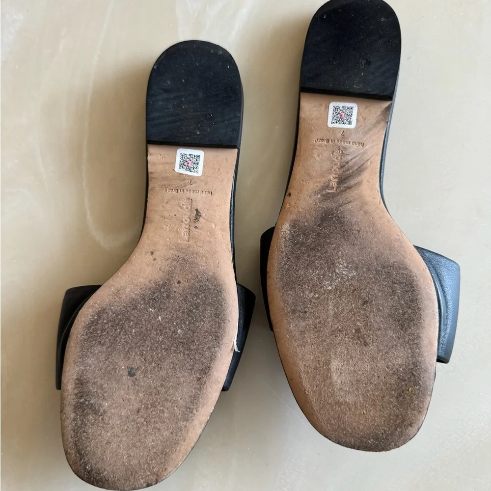 Larroude Black Leather Slide Sandals